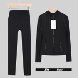Original Embroidered  Cropped Pants and Jacket Set Slim Fit Cropped Pants Slim Fit Jacket Stretchy Sports Running Wear