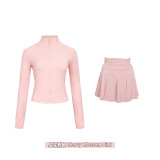 Original Embroidered  Short Stand Collar Gold Jacket and Skirt Set for Yoga and Sports, Slim Fit Cardigan Short Style