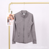 The same classic Define stand-up collar yoga top with original label, women's long-sleeve sports fitness jacket