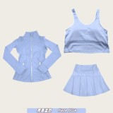 Original Embroidered  Jacket, Gold Short Skirt, U-shaped Bra with Chest Pads, Sports Fitness Nude Feel Three-piece Set