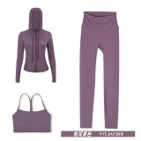 Original Embroidered  Hooded Jacket Y-shaped Nine-point Set Long-sleeved Women's Slim-fit Jacket Stretchy Sports Running Wear