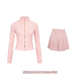 Original Embroidered  Short Stand Collar Gold Jacket and Skirt Set for Yoga and Sports, Slim Fit Cardigan Short Style