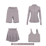 Original Embroidered  Stand Collar Jacket, Short Skirt, U-Shaped Tank Top, Five-Point Pants Four-Piece Slim Fit Stretch Yoga Set