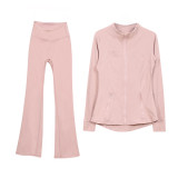 Original style bell-bottom pants and jacket set, long-sleeved women's slim-fit coat, elastic sports running yoga wear