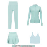 Original embroidered  stand-up collar jacket, short skirt, cropped pants, U-shaped tank top four-piece slim-fit yoga outfit
