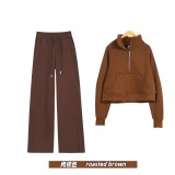 Original Embroidered  Stand Collar Half-Zip Sweatshirt Straight-Leg Suit Women's Slim-Fit Stretchy Sportswear