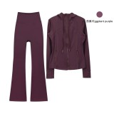 Original Embroidered  Hooded Jacket Flared Pants Set Slim Fit Jacket Stretchy Sports Running Wear