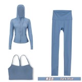 Original Embroidered  Hooded Jacket Y-shaped Nine-point Set Long-sleeved Women's Slim-fit Jacket Stretchy Sports Running Wear