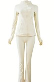 Original Embroidered  Flared Pants and Jacket Set, Long Sleeve Slim-Fit Women's Coat, Elastic for Running