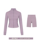 Original Embroidered  Short Stand Collar Jacket and Cropped Pants Slim Fit Sports Yoga Windproof Set