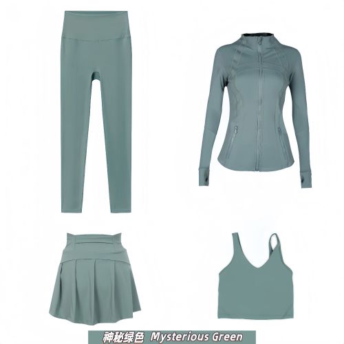 Original embroidered  stand-up collar jacket, short skirt, cropped pants, U-shaped tank top four-piece slim-fit yoga outfit