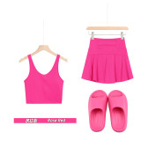 Original embroidered  thick-soled EVA sandals, U-shaped tank top, short skirt set, anti-exposure, women's summer wear