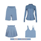 Original Embroidered  Stand Collar Jacket, Short Skirt, U-Shaped Tank Top, Five-Point Pants Four-Piece Slim Fit Stretch Yoga Set