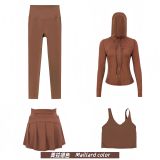 Original Embroidered  Hooded Jacket, Short Skirt, U-Back Tank Top, Cropped Pants Four-Piece Slim-Fit Outfit