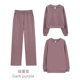 Original Embroidered  European and American Style Crew Neck Sweatshirt Long Sleeve Air Layer Loose Yoga Sports Set
