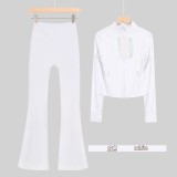 Original Embroidered  Short Stand Collar Jacket and Flared Pants Set Slim Fit Casual Yoga Stretch