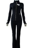 Original Embroidered  Flared Pants Jacket Gold Set Top Long Sleeve Women's Slim Fit Stretchy Sportswear