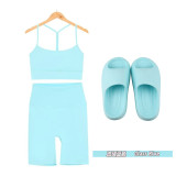 Original embroidered  thick-soled EVA sandals, Y-back tank top, backless shorts set for women, summer