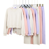 Original Embroidered  European and American Style Crew Neck Sweatshirt Long Sleeve Air Layer Loose Yoga Sports Set