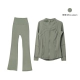 Original style bell-bottom pants and jacket set, long-sleeved women's slim-fit coat, elastic sports running yoga wear
