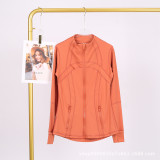 The same classic Define stand-up collar yoga top with original label, women's long-sleeve sports fitness jacket