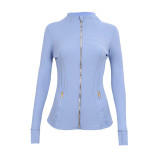 Original Define Stand Collar Jacket, Gold Fitness Yoga Wear, Long Sleeve Coat for Women, Slim Fit Top
