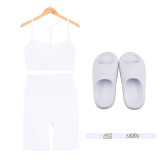 Original embroidered  thick-soled EVA sandals, Y-back tank top, backless shorts set for women, summer