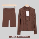 Original Embroidered  Hooded Jacket Set, Long Sleeve Slim Fit Women's Coat, Stretchy Sportswear