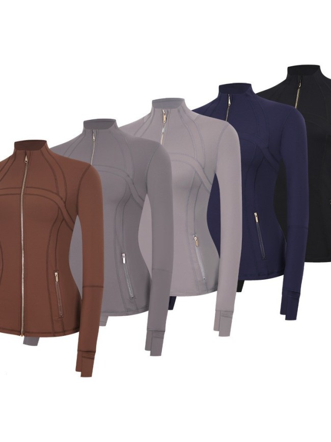 Original Embroidered  Jacket Gold Coat Top Women's Slim Fit Stand Collar Stretchy Quick-Dry Fitness Sportswear