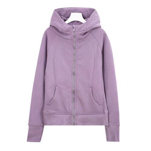 Original embroidered  slim-fit full-zip hooded sweatshirt, slimming casual sports yoga jacket