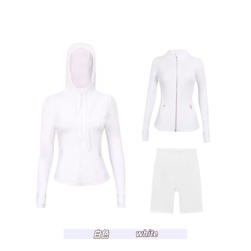 Original Embroidered  Hooded Jacket Three-Piece Set Women's Slim Fit Stretchy Sports Jacket