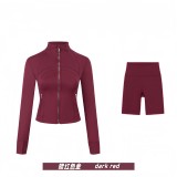 Original Embroidered  Short Stand Collar Jacket and Cropped Pants Slim Fit Sports Yoga Windproof Set