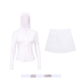 Original Embroidered  Accordion Skirt Hooded Short Jacket Set Anti-Exposure Yoga Slim Fit Stretchy