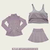 Original Embroidered  Jacket, Gold Short Skirt, U-shaped Bra with Chest Pads, Sports Fitness Nude Feel Three-piece Set