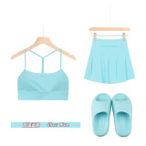 Original Embroidered  Thick-Soled EVA Sandals with Y-Back Vest and Short Skirt Set for Women's Summer Yoga Sports