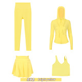Original Embroidered  Hooded Jacket, Short Skirt, U-Back Tank Top, Cropped Pants Four-Piece Slim-Fit Outfit