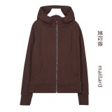 Original Embroidered  Slim-Fit Full-Zip Hooded Fleece Sweatshirt Casual Sports Slimming Jacket for Women