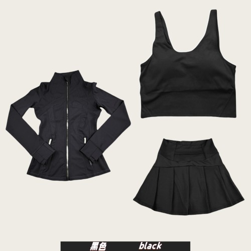 Original Embroidered  Jacket, Gold Short Skirt, U-shaped Bra with Chest Pads, Sports Fitness Nude Feel Three-piece Set