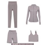 Original embroidered  stand-up collar jacket, three-quarter pants, nine-quarter pants, U-shaped tank top, four-piece slim-fit stretch suit