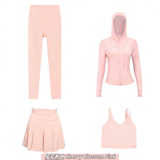 Original Embroidered  Hooded Jacket, Short Skirt, U-Back Tank Top, Cropped Pants Four-Piece Slim-Fit Outfit