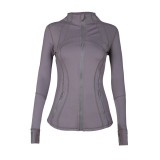Original Define brand gold zipper yoga jacket with stand-up collar, long-sleeved fitness jacket, running sports coat