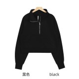 Original Embroidered  Sweatshirt for Women, High Collar, Half-Zip, Loose Fit, Fleece-Lined, Long Sleeve, for Sports and Fitness