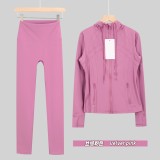 Original Embroidered  Cropped Pants and Jacket Set Slim Fit Cropped Pants Slim Fit Jacket Stretchy Sports Running Wear