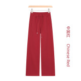 Original Embroidered  Sweatpants, Loose Fleece-Lined Straight Pants, Women's High-Waisted Wide-Leg Pants with Drawstring