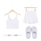 Original embroidered  thick-soled EVA sandals, U-shaped tank top, short skirt set, anti-exposure, women's summer wear