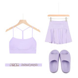Original Embroidered  Thick-Soled EVA Sandals with Y-Back Vest and Short Skirt Set for Women's Summer Yoga Sports