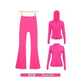 Original Embroidered  Hooded Flared Gold Jacket Three-Piece Set Women's Slim-Fit Stretchy Sportswear
