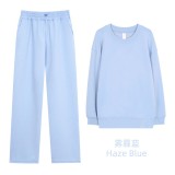 Original Embroidered  Long Round Neck Sweatshirt Air Layer Set Long Sleeve Top Solid Color Loose Set