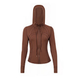 Original model Define women's sports hooded jacket yoga wear slim-fit waist-cinching coat