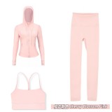 Original Embroidered  Hooded Jacket Y-shaped Nine-point Set Long-sleeved Women's Slim-fit Jacket Stretchy Sports Running Wear